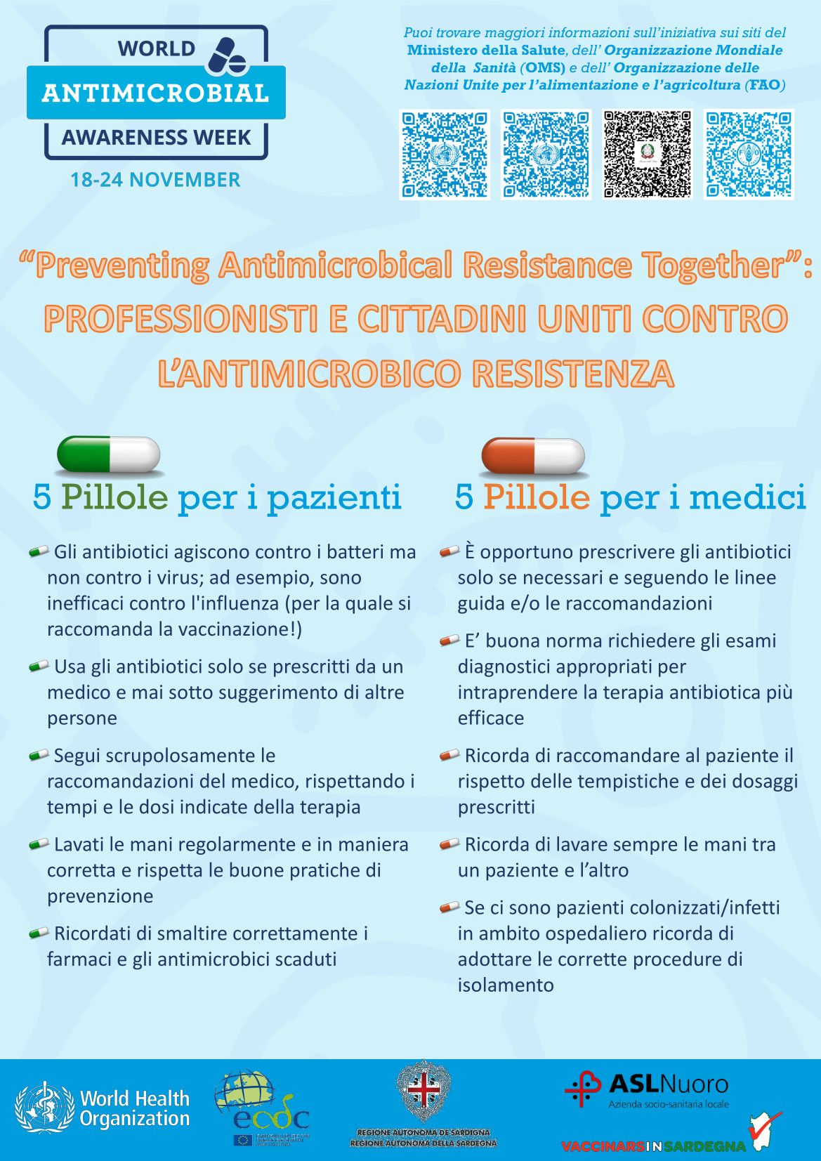 Settimana mondiale dedicata all’uso consapevole degli antibiotici Settimana mondiale dedicata all’uso consapevole degli antibiotici