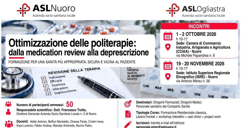 Corso su ottimizzazione delle politerapie e deprescrizione