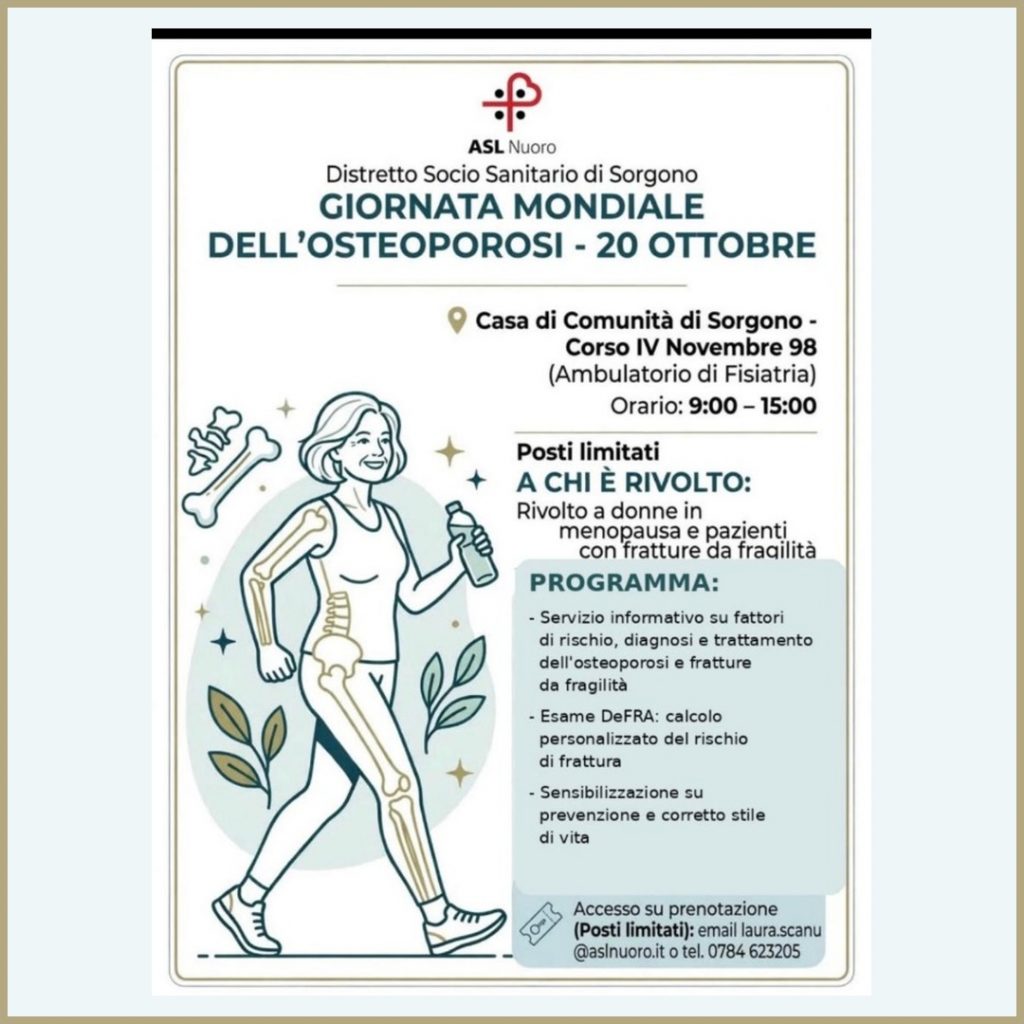 Osteoporosi – 20 ottobre: open day per la prevenzione a Sorgono